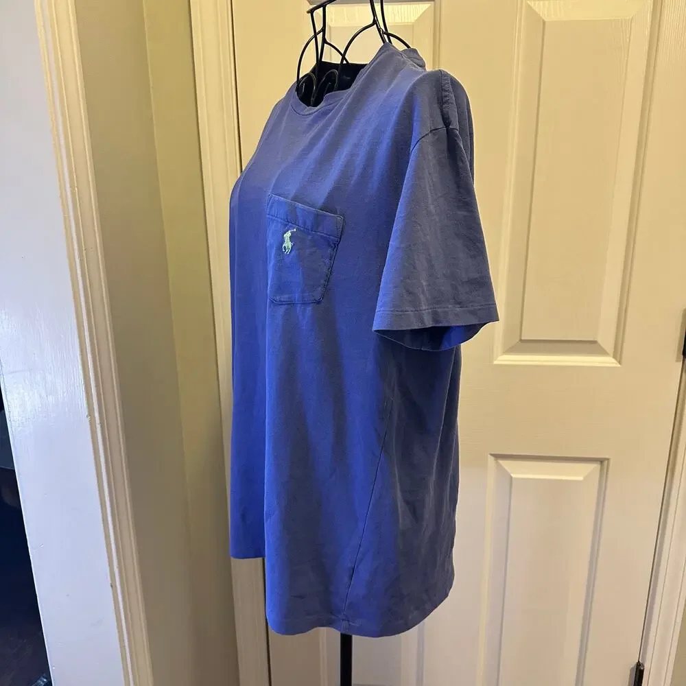 Polo Ralph Lauren T-Shirt Blue Classic Fit Pocket Lime Green Pony Mens Size M